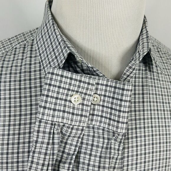 Theory Small Casual Button Front Shirt Gray White Plaid 100% Cotton - Picture 4 of 5